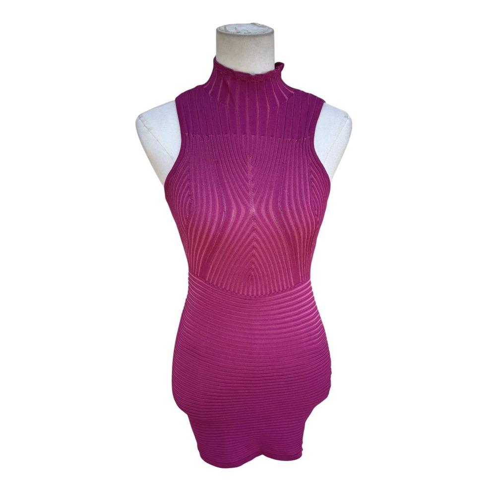 Hera Collection Magenta Pink Ribbed Bodycon Sweater Dress Mock Neck Small